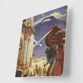 Vintage Travel Poster für Guatemala Quadratische Wanduhr (Winkel)