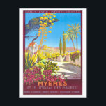 Vintage Travel Poster für Hyeres, Frankreich, Postkarte<br><div class="desc">Diese Postkarte ist eine Reproduktion eines Vintagen PLM Reiseplakats,  das Hyeres in Frankreich anzeigt.</div>