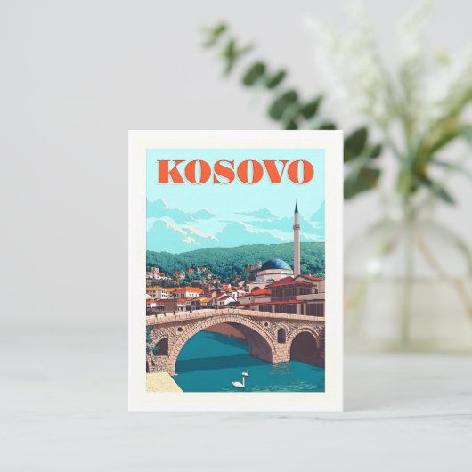 Vintage Travel Poster für Kosovo Postkarte (Stehend Vorderseite)