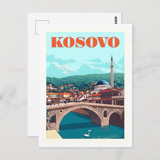 Vintage Travel Poster für Kosovo Postkarte (Vorne/Hinten)