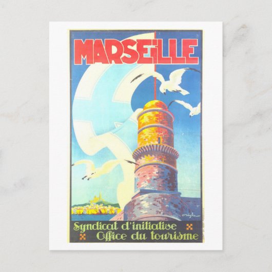 Vintage Travel Poster für Marseille, Frankreich, Postkarte (Vorderseite)