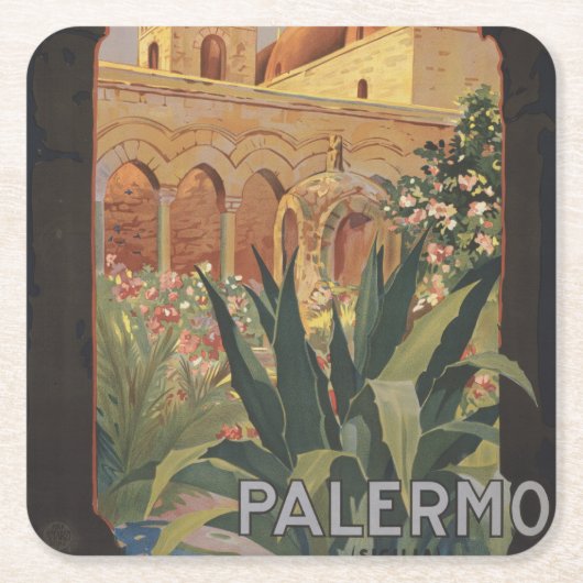Vintage Travel Poster für Palermo, Italien. Rechteckiger Pappuntersetzer (Vorderseite)