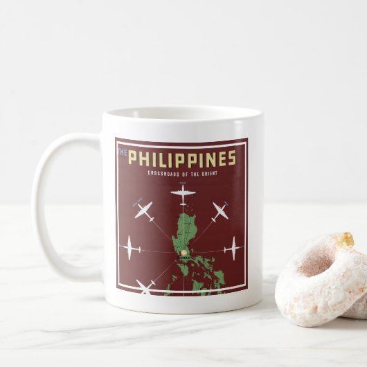 Vintage Travel Poster für philippinische Fluglinie Kaffeetasse (Mit Donut)