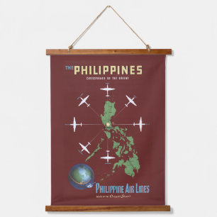 Vintage Travel Poster für philippinische Fluglinie Wandteppich Mit Holzrahmen