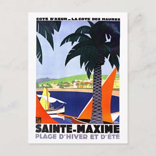 Vintage Travel Poster für Sainte-Maxime, Frankreic Postkarte (Vorderseite)