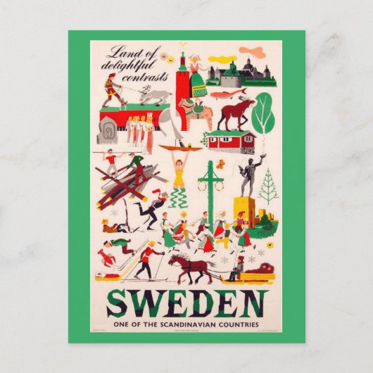Vintage Travel Poster für Schweden Postkarte (Vorderseite)