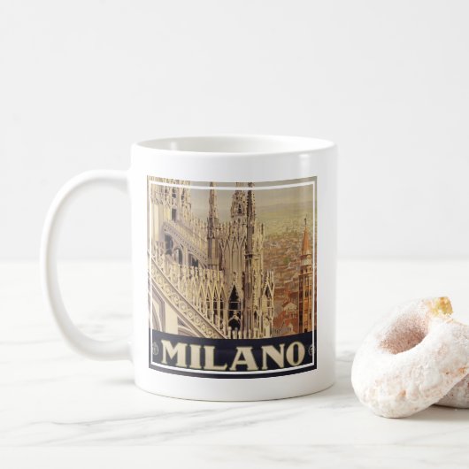 Vintage Travel Poster in Mailand, Italien Kaffeetasse (Mit Donut)