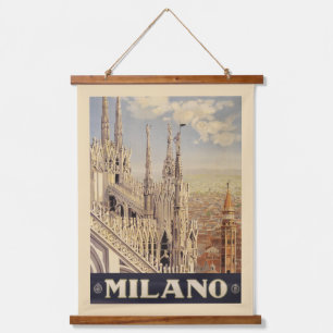 Vintage Travel Poster in Mailand, Italien Wandteppich Mit Holzrahmen