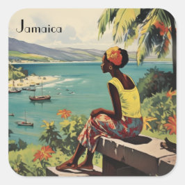 Vintage Travel Poster Jamaikanerin Quadratischer Aufkleber