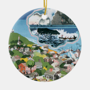 Vintage Travel Poster, Karte Nantucket Island, MA Keramik Ornament