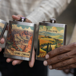 Vintage Travel Poster Landschaft der Toskana Flachmann
