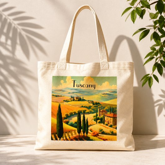 Vintage Travel Poster Landschaft der Toskana Tragetasche