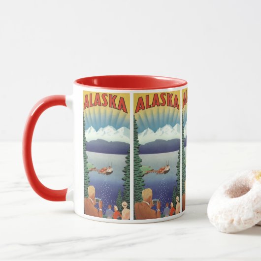 Vintage Travel Poster, Landschaftliche Alaska Land Tasse (Mit Donut)