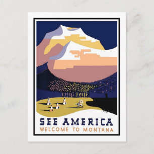 Vintage Travel Poster, Montana Postkarte
