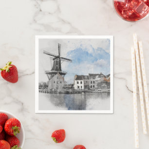 Vintage Travel Poster (Niederlande) und Mühle Serviette