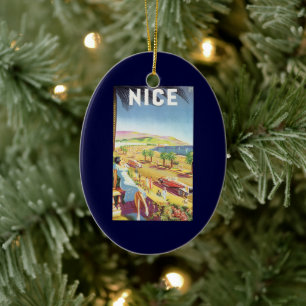 Vintage Travel Poster, Nizza, Côte d'Azur Keramikornament
