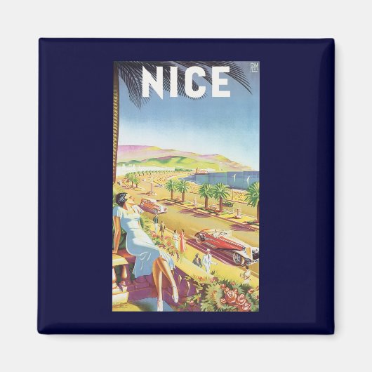 Vintage Travel Poster, Nizza, Côte d'Azur Magnet (Vorne)