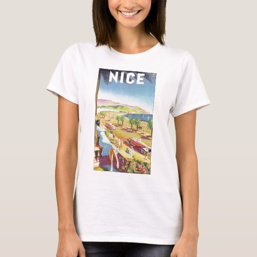 Vintage Travel Poster, Nizza, Côte d'Azur T-Shirt (Vorderseite)