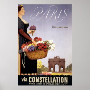 Vintage Travel Poster, Paris Via Constellation Poster