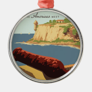 Vintage Travel Poster Puerto Rico Silbernes Ornament
