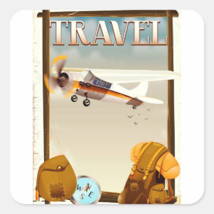 Vintage Travel Poster Quadratischer Aufkleber