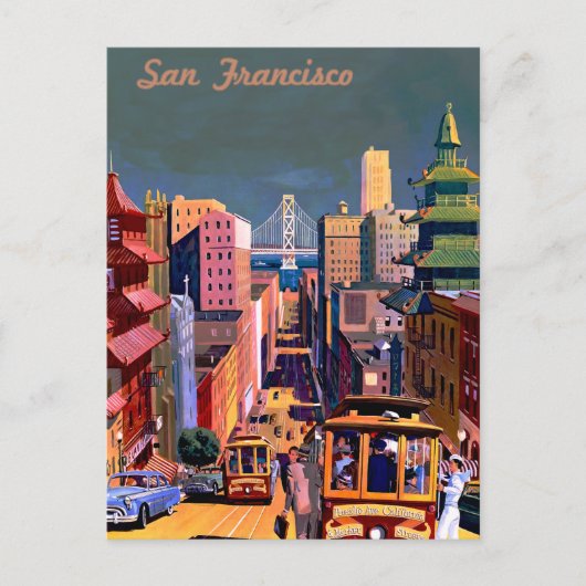Vintage Travel Poster San Francisco Cable Car Postkarte (Vorderseite)