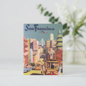 Vintage Travel Poster San Francisco Cable Cars Postkarte (Stehend Vorderseite)