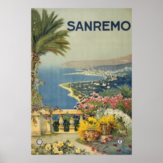 Vintage Travel Poster San Remo Von der Terrasse (Vorne)