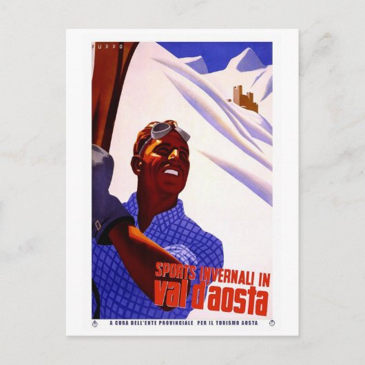 Vintage Travel Poster - Skifahren in den Italienis Postkarte (Vorderseite)