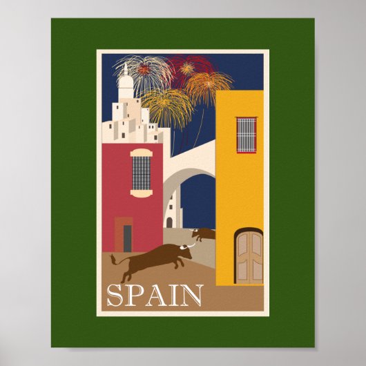 Vintage Travel Poster Spanien Malerei Feuerwerk (Vorne)