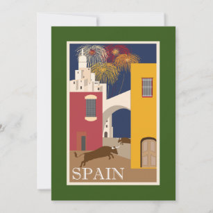 Vintage Travel Poster Spanien Malerei Feuerwerk Feiertagskarte