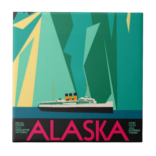 Vintage Travel Poster, Taku Glacier, Alaska Fliese