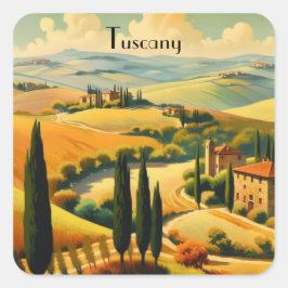 Vintage Travel Poster Tuscany, customizable Quadratischer Aufkleber