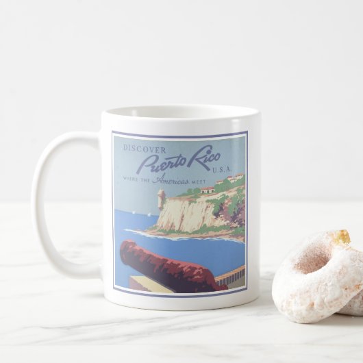 Vintage Travel Poster Werbung Puerto Rico Kaffeetasse (Mit Donut)