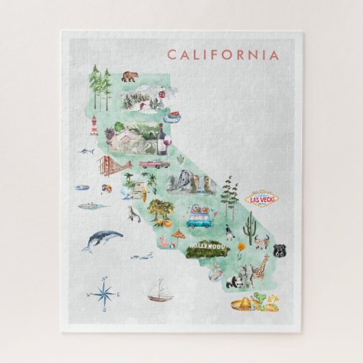 Vintage Travel Postkarte | California Collvable Puzzle (Vertikal)