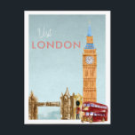 Vintage Travel Postkarte | London<br><div class="desc">Ein perfektes Kunstwerk für jeden, der London Lieben hat. Mit Aquarellbildern von London mit Retrostil-Typografie. Fügen Sie diesem Design Ihre benutzerdefinierte Formulierung hinzu, indem Sie die Felder "Diese Designvorlage bearbeiten" auf der rechten Seite des Elements verwenden, oder klicken Sie auf die blaue Schaltfläche "Anpassen", um den Text anzuordnen, die Schriftart...</div>