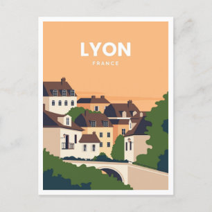 Vintage Travel Retro Water color Lyon Frankreich Postkarte