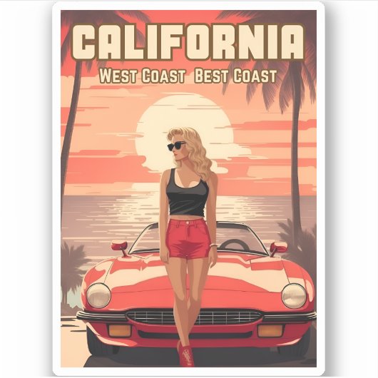 Vintage Travel Retrowave 80er California Sunset Aufkleber (Vorderseite)