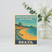 Vintage Travel Rio de Janeiro Copacabana Strand Postkarte (Stehend Vorderseite)