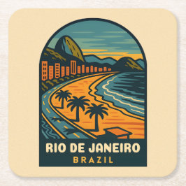 Vintage Travel Rio de Janeiro Copacabana Strand Rechteckiger Pappuntersetzer