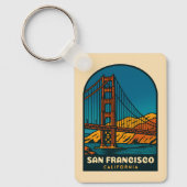 Vintage Travel San Francisco Golden Gate Bridge Schlüsselanhänger (Vorderseite)