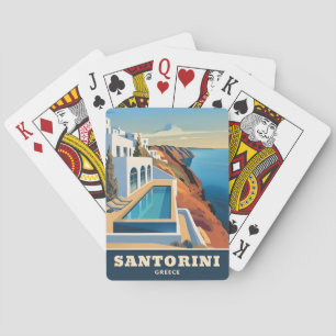Vintage Travel Santorini Griechenland Küstenlandsc Spielkarten