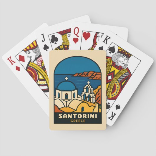 Vintage Travel Santorini Griechenland Retro Seasid Spielkarten (Rückseite)