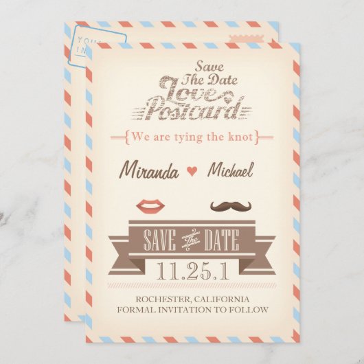 Vintage Travel Save the Date Postkarte (Vorne/Hinten)