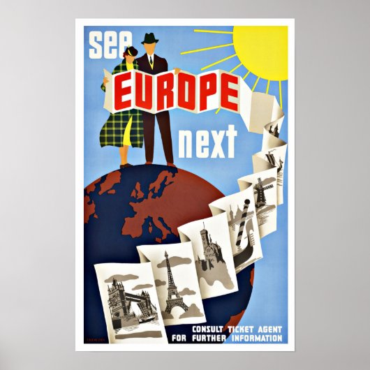 Vintage Travel See Europe Poster (Vorne)