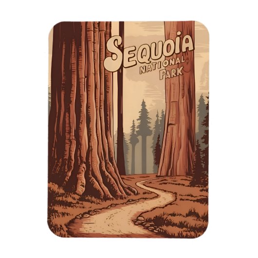 Vintage Travel Sequoia Nationalpark Retro Grafik Magnet (Vertikal)