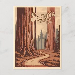 Vintage Travel Sequoia Nationalpark Retro Grafik Postkarte