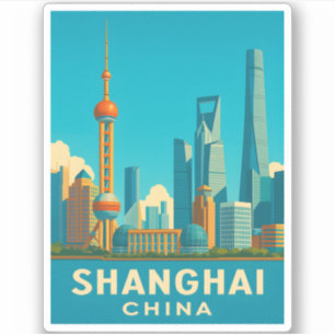 Vintage Travel Shanghai China Retro Landschaftlich Aufkleber