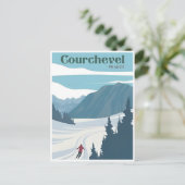 Vintage travel ski in courchvel Frankreich Aquarel Postkarte (Stehend Vorderseite)