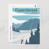Vintage travel ski in courchvel Frankreich Aquarel Postkarte (Vorne/Hinten)